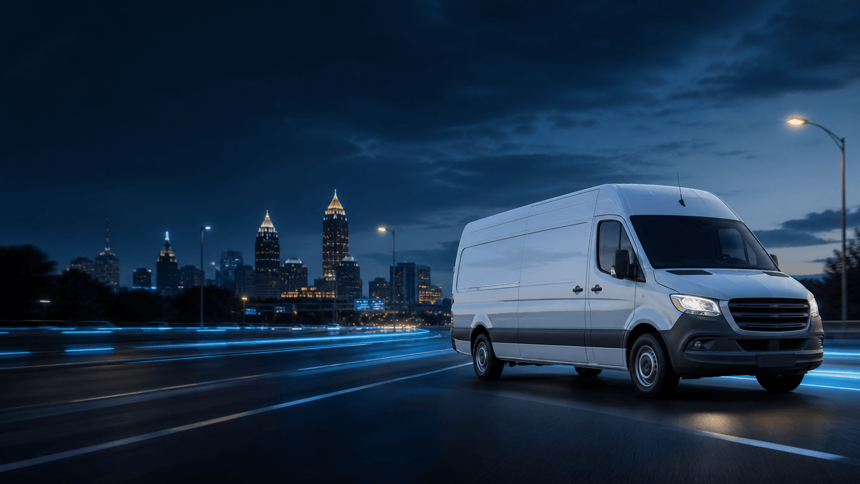 White Jett Route Transit cargo van serving Atlanta